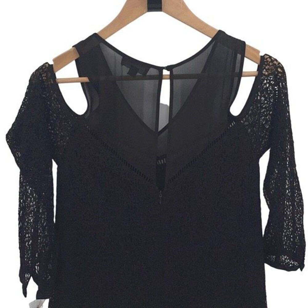 Tahari Arthur S. Levine Womens V-Neck Cold-Shoulder Lace Overlay Susan Dress Bla - Picture 4 of 11